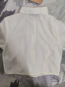 Cream Cropped Collared Shirt