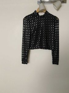 Chic Black Mesh Cropped Top
