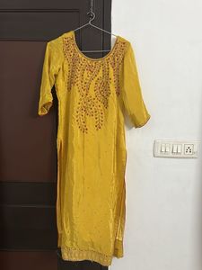 Yellow stonework kurta set