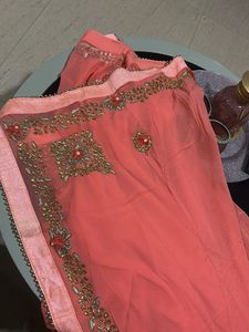 Beautiful Embroidered Peach Saree with Blouse