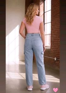 L💙 Light Blue High Waist Cargo Jeans | Wide Leg D