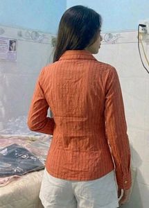 Chic Striped Orange Button-Up Shirt