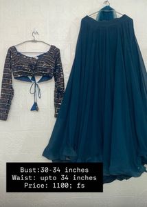 Stunning Teal Sequin Blouse & Skirt Set