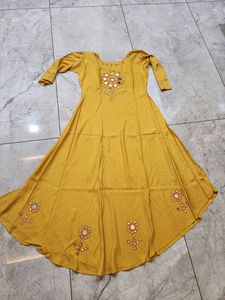 Mustard Yellow Nice Floor Length Kurti