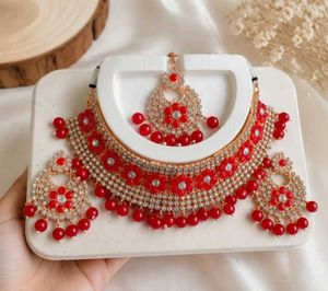 Stunning Red &amp; White Kundan Jewellery Set