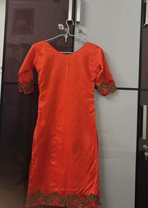 Orange Embroidered Kurta for Women