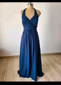 Elegant Blue Halter Neck Maxi Dress