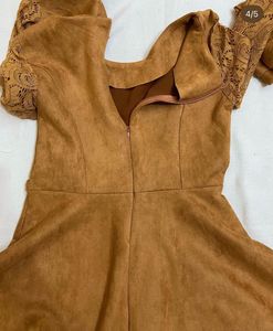 Brown Suede Lace Sleeve Dress