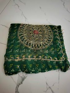 Embellished Green Bandhani saree