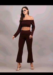 Chic Off-Shoulder Crop Top &amp; Flare Pants Set