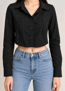 Black Cropped Collared Shirt