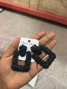 Stylish Black Beaded Hoop Earrings