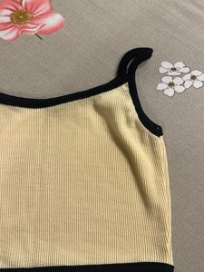 Ribbed Yellow Cami Top with Black Trim