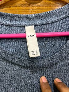 Ribbed Blue Half Sleeve Top