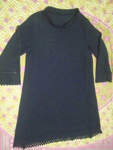 Stylish Navy Blue Kurta with Lace Detail