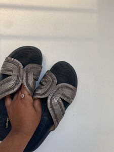 Velvet Embellished Slide Sandals