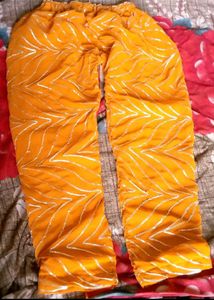 Vibrant Orange Kurta with Golden Chevron Print
