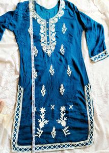 Teal Chikankari Rayon Kurta