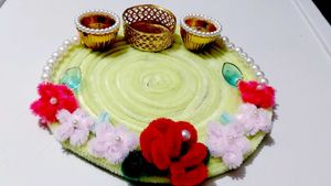 Decorative Puja Thali with Pearl &amp; Flower Accents