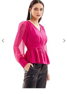 Chic Magenta Dot Peplum Blouse