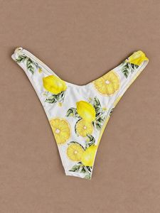 Lemon Citrus Print High-Cut Stretch Bikini Bottom