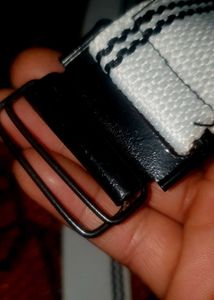 White Webbing Belt with Black Stripes