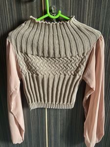 Chic Knit & Chiffon Crop Top front back same style
