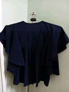New Elegant Navy Blue Flutter Sleeve Top