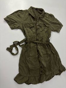 Green Button-Up Shirt Dress with Belt