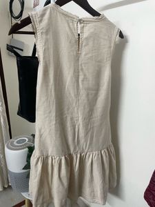 Cream Linen Blend Tiered Dress