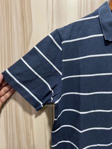 Adidas Navy Blue Striped Polo T-Shirt