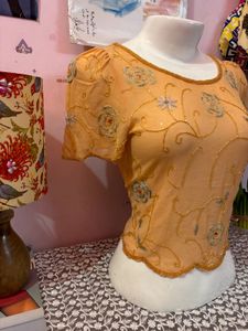 y2k chatpata Sheer Beaded Desi Floral Top