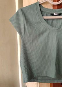 Green Ribbed Crop Top
