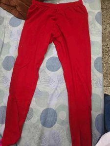 Red Cotton Leggings in 32 waist