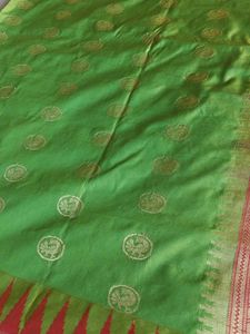 Parrot green Cotton silk Saree with Blouse