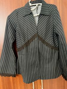Pinstripe Lace Trim Blouse