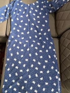 Elegant Blue Deep Neck Printed Straight Kurti |