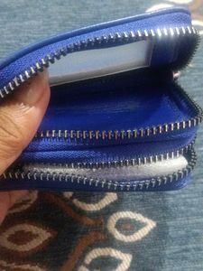 Blue Leather Keychain Pouch