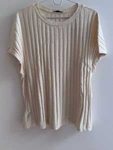 Zara - Cream Ribbed Short Sleeve Top