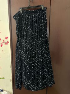 Black Polka Dot Pleated Midi Skirt