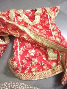 Red Embroidered kids khada dupatta