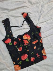 Floral Print Backless Tied Crop Top