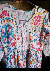 Floral Print Kurti with Lace Detail