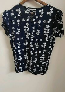 White Flower Print Top