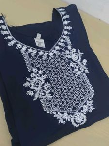 Navy Blue short Kurti with White Embroidery