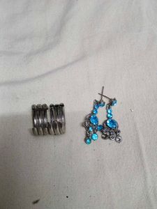 Elegant Blue Stone Earrings & Ring Set