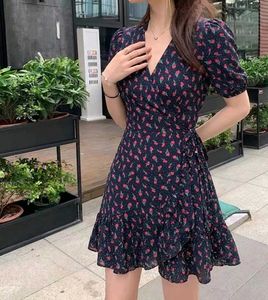 Korean Pinterest Charming Floral Print Wrap Dress