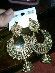 Elegant Gold Tone Jhumka Earrings