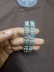 Oxidized Silver Bangles with Stones - brand new