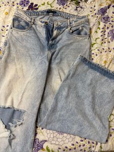 Trendy Acid Wash Distressed Wide Leg Jeans